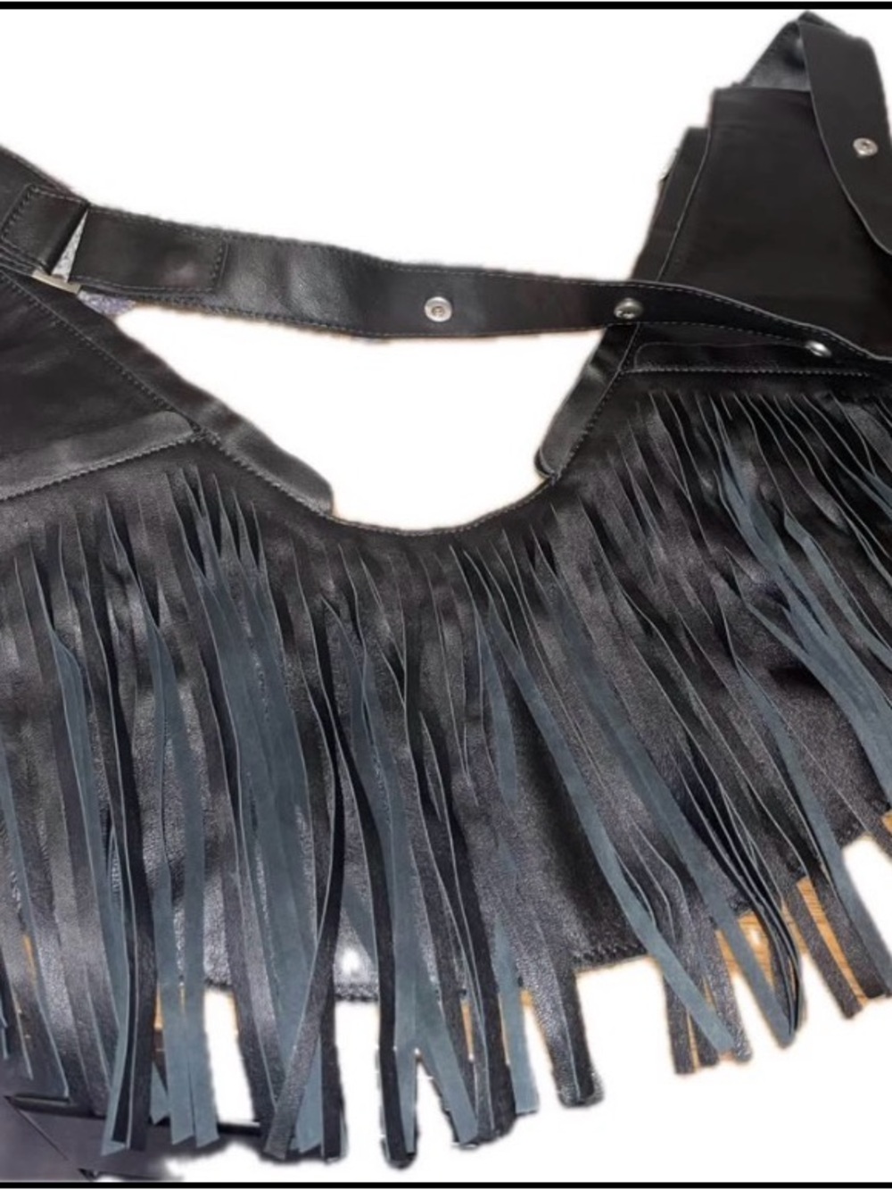 Sash Black Fringe vegan Leather Shoulder Bag